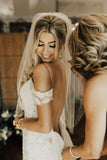 Sheath Off-Shoulder Backless Long Lace Wedding Dress Bridal Dress OK1075