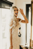 Sheath Off-Shoulder Backless Long Lace Wedding Dress Bridal Dress OK1075