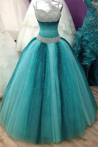 Spaghetti Straps Prom Dresses,Long Quinceanera Dresses,Ball Gown Prom Dresses,Beading Prom Dress,Sequin Shiny Prom Gowns,Quinceanera Dresses,Modest Prom Dress