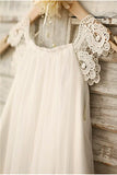 Ivory A-line Scoop Sleeveless Chiffon Floor-Length Flower Girl Dress OK716