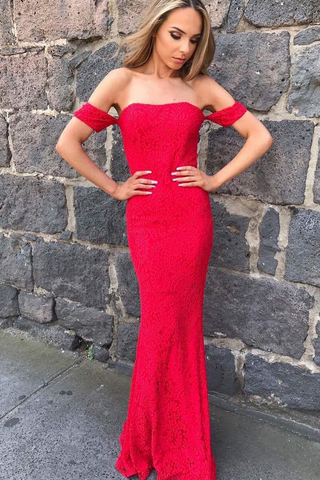 Red Prom Dress,Mermaid Prom Dresses,Sexy Prom Dress,Long Prom Dress,Lace Prom Dress,Red Evening Dress,Off the Shoulder Evening Dress