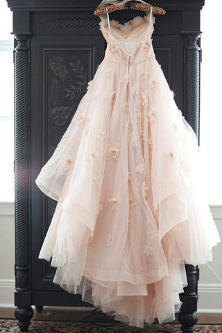 Vintage Wedding Dress,Sweetheart Wedding Dresses,A Line Wedding Dresses,Long Wedding Dresses,Tulle Prom Gown,Pearl Pink Wedding Dress