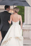 Simple Sweetheart Strapless Court Train Ivory Satin Wedding Dresses with Ruched OK565