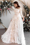 Vintage Lace A-line 3/4 Sleeves Wedding Dress Elegant Backless Boho Bridal Dress OKW13