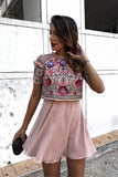 A Line Jewel Short Pink Chiffon Homecoming Party Dress with Sequins Beading OKD13