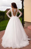 Princess A-Line V-Neck Tulle Ivory Long Sleeves Ball Gowns Wedding Dresses OK778