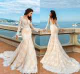 New Lace Mermaid Deep V-Neck Backless Long Sleeves Backless Wedding Dress OK773