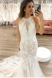 Elegant Mermaid Tulle Sleeveless Bridal Gown with Floral Appliques Details OK1584