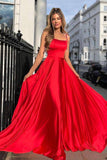 Simple A Line Red Spaghetti Straps Long Prom Dress Formal Evening Dress OK1141