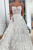 Gorgeous Off White Sweetheart Lace Prom Dress A-line Spagetti Straps Long Evening Dress OKW56