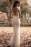 Chic Mermaid Lace Deep V Neck Wedding Dresses Sexy Bridal Gown V Back OKV54