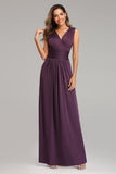 Purple A Line V Neck Simple Chiffon Prom Dress XU90803