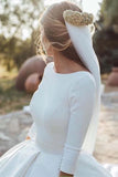 Gorgeous Satin Backless Wedding Dress 3/4 Sleeve Cathedral Train Bridal Dress OKW43