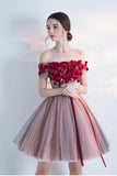 Elegant Off the shoulder Red Appliques A Line Homecoming Dresses With Belt OKB56