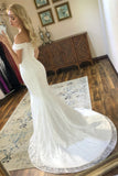 Beautiful Lace Mermaid Wedding Dress Off the Shoulder Lace Up Back Bridal Dress OKV36