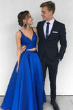 Sexy Prom Dresses,Royal Blue Prom Dress,A-line Prom Gown,Two-Piece Prom Dress,Satin Prom Dress,Simple Prom Dress,Blue Evening Dresses,Formal Evening Dress,Long Prom Dresses