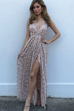 Sexy Prom Dresses,V neck Prom Gown,Spaghetti Straps Prom Dress,Split Prom Dress,A Line Prom Dress