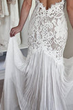 Mermaid Lace Unique Flowy Keyhole Back Long Wedding Dress OK800