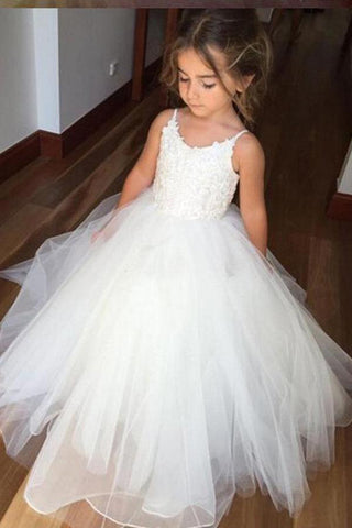 Off White A Line Floor Length Sleeveless Appliques Flower Girl Dresses With Lace