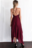 Chiffon Spaghetti Straps V Neck Cross Back Burgundy Assymetrical Hem Best Prom Evening Dress OK629