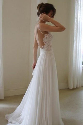 Simple Wedding Dresses,Long Wedding Dress,White Bridal Dresses,A Line Wedding Gowns,Chiffon Wedding Dress,Cheap Wedding Dresses,Beach Wedding Dresses