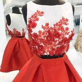 Red Short Two Piece A Line Homecoming Dresses,Graduation Dress OKB65