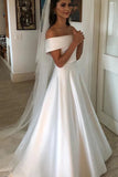 Simple A-line Ivory Wedding Dress Satin Off The Shoulder Bridal Gowns OKX3