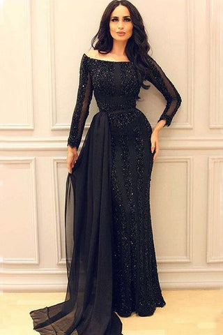 Black Prom Gown,Long Sleeves Prom Dress,Mermaid Prom Gown,Sexy Evening Dresses,Black Evening Dresses,Formal Evening Dress