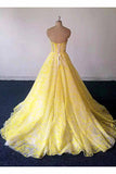 Yellow Lace Sweetheart Long Graduation Dress A Line Prom Dress For Teens OKU24