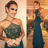 Fashion Dark Green Sheath Beading Sleeveless Long Prom Dress OK865