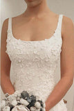 Elegant A Line Appliques Scoop Long Wedding Dress OKE93