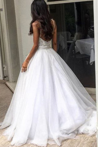 Chic Backless Spaghetti Straps Wedding Dress with Lace Top OKC68