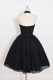 New A Line Black Chiffon Prom Dress Halter Homecoming Dress Short Mini Party Dress OK482