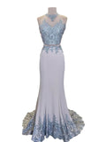 Lace Appliqued 2 Pieces Mermaid Sweep Train Prom Dress,Senior Prom Dress OK178