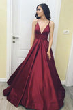 Simple Prom Dresses,Spaghetti Straps Prom Dresses,Burgundy Prom Dresses,V neck Prom Dress,A Line Prom Dresses,Long Prom Dresses,Formal Evening Dress