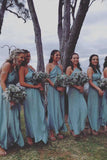 A-Line Cross Neck Backless Ankle-Length Blue Keyhole Chiffon Bridesmaid Dress OKR31