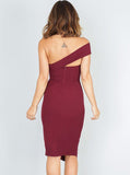Sheath One Shoulder Satin Short Homecoming Dress,Cocktail Party Dress with Split OKC48