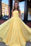 Yellow Long Chiffon A-line Prom Dress New with Lace Up Back OKS51