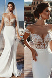 Fashion Mermaid Cap Sleeves Sheer Neck Long Wedding Dress OKP71