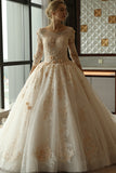 3/4 Sleeve Lace Appliques Tulle Ball Gowns Plus Size Wedding Dress OK639