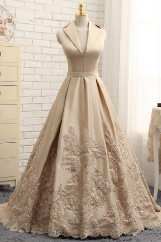 A-line Prom Dress,V-neck Prom Dresses,Cap Sleeves Evening Gown,Satin Prom Dresses,Appliques Prom Gown,Long Prom Dress,Formal Evening Dresses