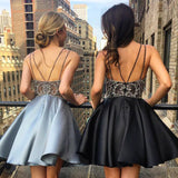 Adorable Beaded Straps Short Homecoming Dresses,Plunging V-neck A Line Cocktail Dress OKA79